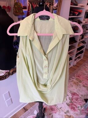 Salvatore Ferragamo Light Green Sleeveless Button Placket Top
